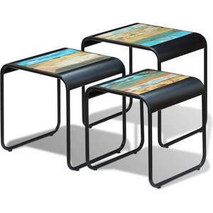 vidaXL Три стифиращи масички за кафе, регенерирано дърво масив (243286)