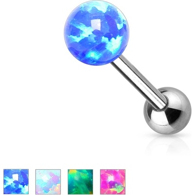 Šperky eshop piercing do jazyka s vnitřním závitem kuličky syntetického opálu s duhovými odlesky SP32.24 bílá