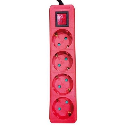 EUROLAMP РАЗКЛОНИТЕЛ С 4 ГНЕЗДА, КЛЮЧ И ДЕТСКА ЗАЩИТА, ЧЕРВЕН, С КАБЕЛ