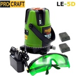 PRO-CRAFT Лазерен линеен нивелир PROCRAFT LE-5D, 5 зелени лъча, 15 м, 635 nm (UNI-04631)
