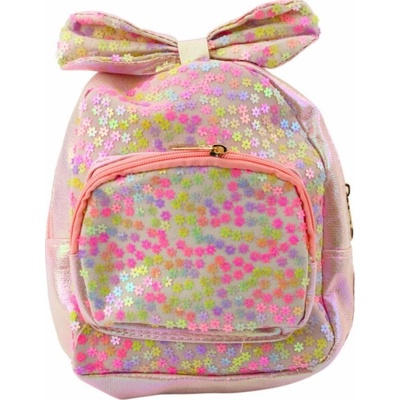 Lean Dětský batoh s flitry, květinami, mašlí, světle růžový, 22 cm, 2,8 l
