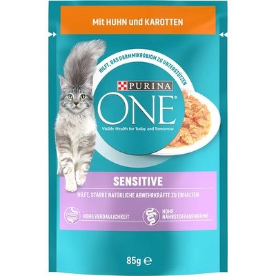 ONE 26x85г Sensitive Purina One консервирана храна за котки - пилешко и моркови
