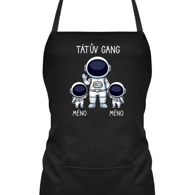 Tátův Gang dvě děti zástěra s potiskem Černá