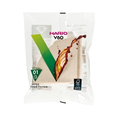 Hario Хартиени филтри Hario V60-01 100 бр. , неизбелени (VCF-01-100M)