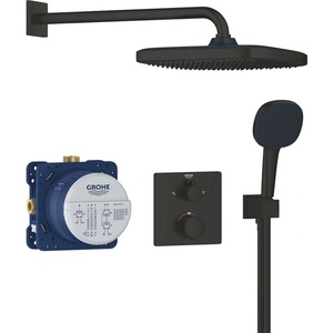 GROHE - Душ система с термостат за вграждане, с тяло, 25x25 cm, 2 струи, черен мат 348822430 (348822430)