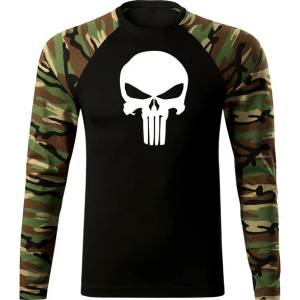 DRAGOWA FIT-T Тениска с дълъг ръкав Punisher, woodland, 160 г/м2 (4542)