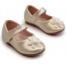 Detské balerínky s ozdobným kvietkom so zapínaním na suchý zips zlaté