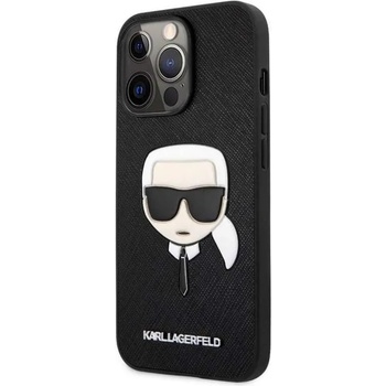 KARL LAGERFELD Saffiano Karl Head Leather Case - дизайнерски кожен кейс за iPhone 13 Pro Max (черен)