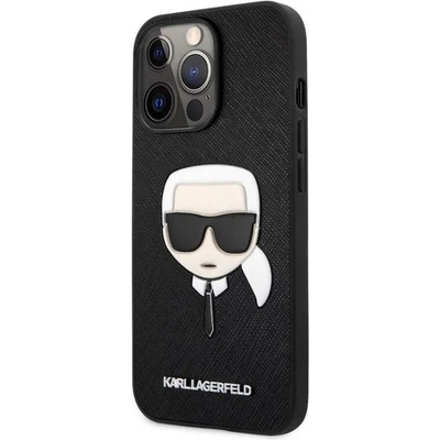 KARL LAGERFELD Saffiano Karl Head Leather Case - дизайнерски кожен кейс за iPhone 13 Pro Max (черен)