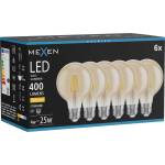Mexen Vintis 6x LED крушка на нажежаема жичка E27, G80, 4W, Топла - 2700K, 400 lm, кехлибар (L155-E27-0427-50x06)