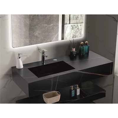 Inter Ceramic Мивка за баня PIETRA / ICL 12049/120B LEFT, стенен монтаж, кварц, черен, 120x50x18см (12049/120B LEFT)