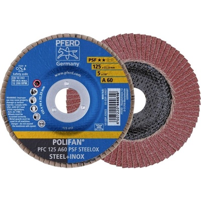 PFERD TOOLS 67746125 PFC 125 A 60 PSF STEELOX vějířový brusný kotouč Průměr 125 mm Ø otvoru 22.23 mm Zrnitost 60 nerezov