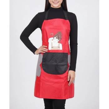 Готварска престилка в червено с апликация на момиче