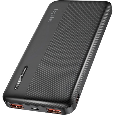 LogiLink Mobile Power Bank, LiPo, 10.000 mAh, PD 20 W, 2x USB-A + USB-C, черен