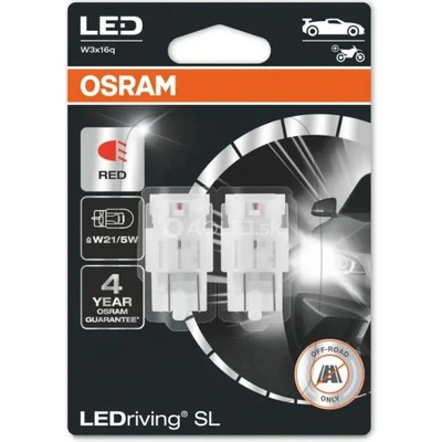 Osram W21/5W 12V 1,7W W3X16q LEDriving SL (červená) 2 ks