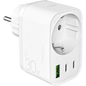 Puro Зарядно устройство Puro 30W Power Delivery с щепсел и гнездо Schuko 2x (PUTCSPUSBA2C30WWHI)