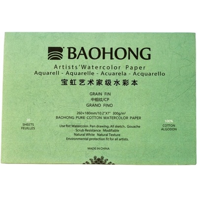 Baohong Artist akvarelový blok, 180x260 mm grain fin, CP, 20 listů