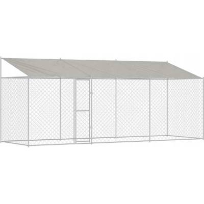 VidaXL Psí klec s střechou Stříbrná 600 x 200 x 256 cm Ocel a PE
