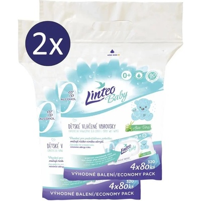 LINTEO Vlhčené ubrousky Baby s Aloe vera, 2 x 4 x 80 ks