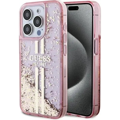 GUESS Кейс Guess Liquid Glitter Gold Stripes за iPhone 15 Pro, розов (GUE003529-0)