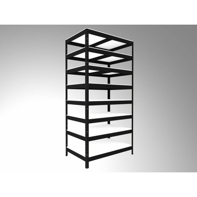 Biedrax Regál do technickej miestnosti 50 x 75 x 210 cm, čierny, 8 políc biele lamino 12mm, nosnosť 200 kg na policu