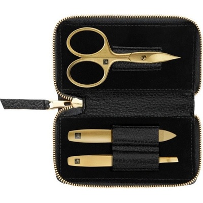 Zwilling Beauty Twinox Gold Edition manikúra s nůžkami, černá kůže, 3 ks