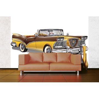 DIMEX ART s. r. o Самозалепваща се флизелинова фототапета ретро жълт кабриолет 375 x 250 см