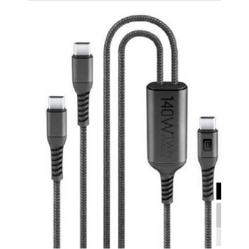 Cellularline Кабел USB-C към 2xUSB-C 5A 140W 150 см. черна оплетка 15048