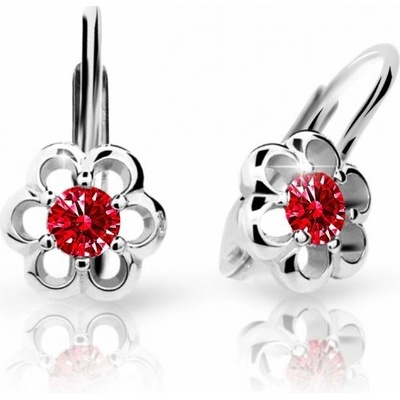 Danfil dětské náušnice kytičky C1947 z bílého zlata s kamínkem Ruby Dark zapínání klapka