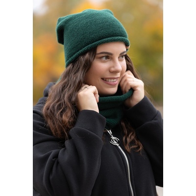 Italy fashion set čepice a nákrčník Tmavě zelená