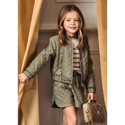 Abel & Lula Елегантно кожено яке за момиче в зелен цвят с цип Abel&Lula