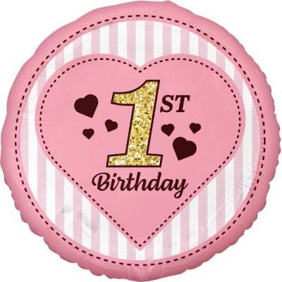 Godan Ružový fóliový balónik 45 cm – 1st Birthday