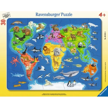 Ravensburger - Puzzle World map with animals 30 - 1 - 39 piese