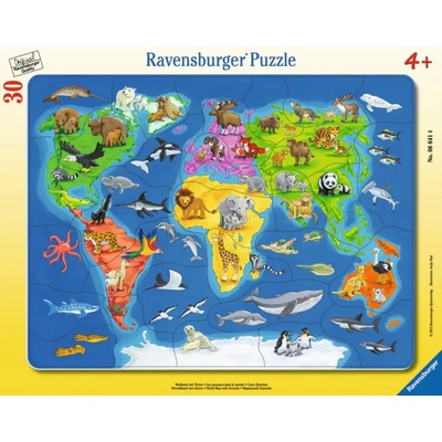Ravensburger - Puzzle World map with animals 30 - 1 - 39 piese
