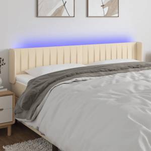 vidaXL LED горна табла за легло, кремава, 203x16x78/88 см, плат (3123501)