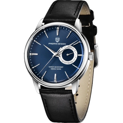 Pagani design Мъжки часовник Pagani Design Unseel, Кварцов, Естествена кожа, Черен / Син (PD-1654-BLACK-BLUE)