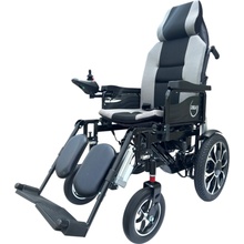 Zoela 6005AR Elektrický skládací vozík s automatickým polohováním nohou i opěrky Stříbrný rám Šedé polstrování
