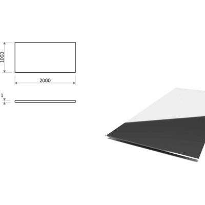 Nerezový plech leštěný (1.4301/7 - 2R) 1x2 m, tloušťka 1 mm + fólie