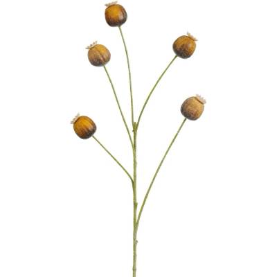 Mica Decorations Umelá kvetina vetvička maku, hnedá, 73 cm