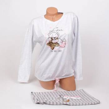 Image 1 of Дамска пижама с дълъг ръкав в светлосиво и райе