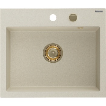 Mexen Oscar гранитна мивка с 1 отделение 580 x 490 mm, бежово, сифон златист - 6519581000-69-G (6519581000-69-G)