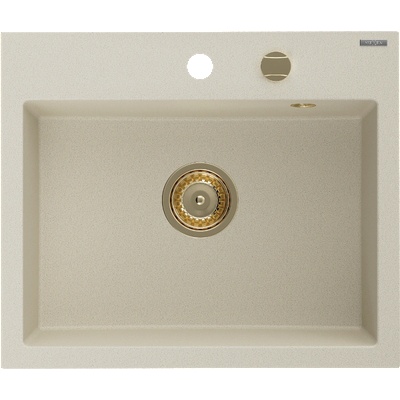 Mexen Oscar гранитна мивка с 1 отделение 580 x 490 mm, бежово, сифон златист - 6519581000-69-G (6519581000-69-G)