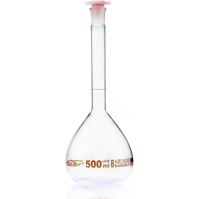 Měřicí skleněná banka, 50 ml, třída B, hnědá stupnice, broušené spojení 12/21