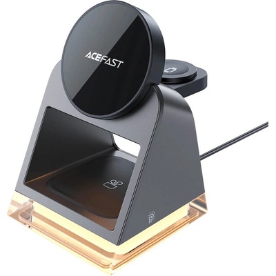 AceFast 3in1 Desktop Magnetic Wireless Charging Station 20.5W - тройна поставка (пад) за безжично зареждане за iPhone с Magsafe, Apple Watch, AirPods Pro и Qi съвместими устройства (черен)