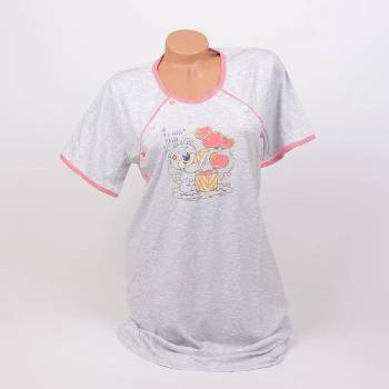 Image 1 of Нощница за кърмачки в сиво с мече и розов кант на точки