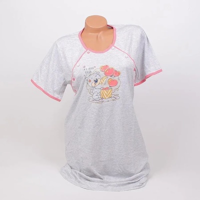 Нощница за кърмачки в сиво с мече и розов кант на точки