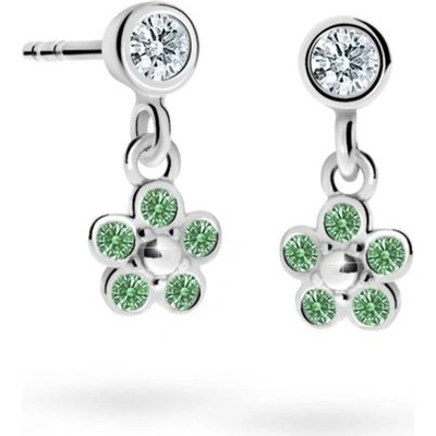 Danfil dětské náušnice kytičky C2744 z bílého zlata s kamínky Emerald Green zapínání puzeta