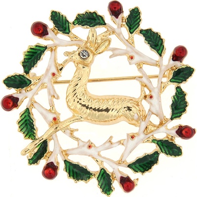 Biju Vánoční brož se zirkony vánoční věnec se zlatou laní 9001748