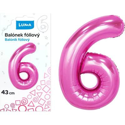 Luma Balónek foliový č.6 růžový 43cm