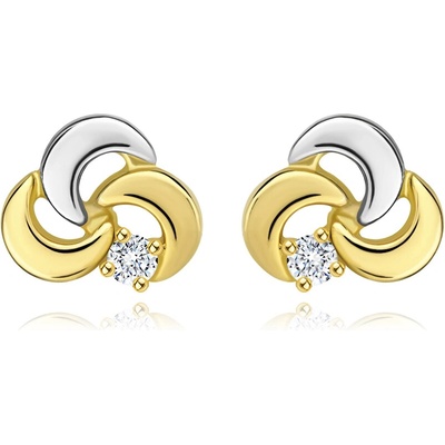 Šperky Eshop náušnice ze zlata trojlístek s čirým diamantem dvoubarevné provedení S3BT501.18